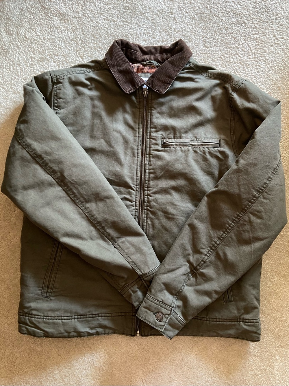 Old Navy Olive Green Field Jacket with Brown Corduroy Collar